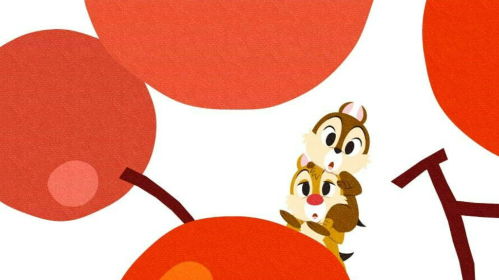 Chip and Dale surprised among large bright red cherries on white background Rescue Rangers wallpaper