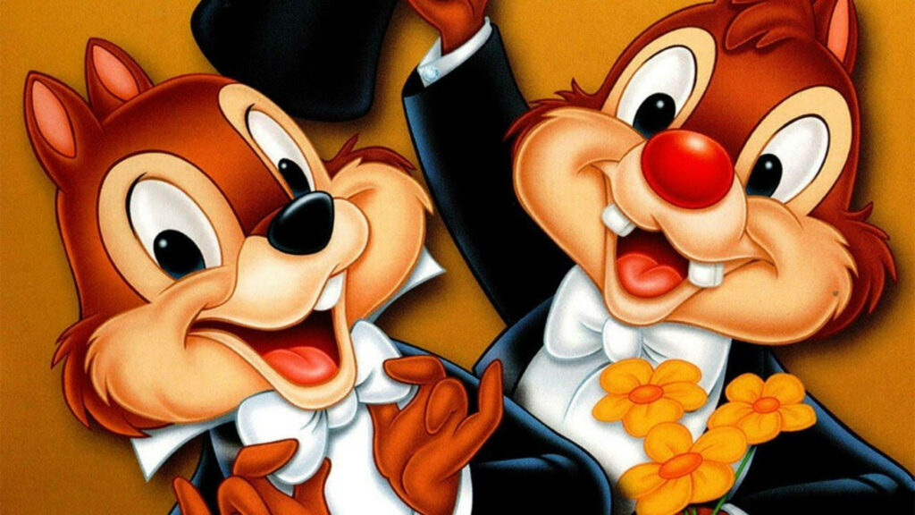 Chip and Dale in tuxedos smiling brightly cheerful animated Rescue Rangers wallpaper background