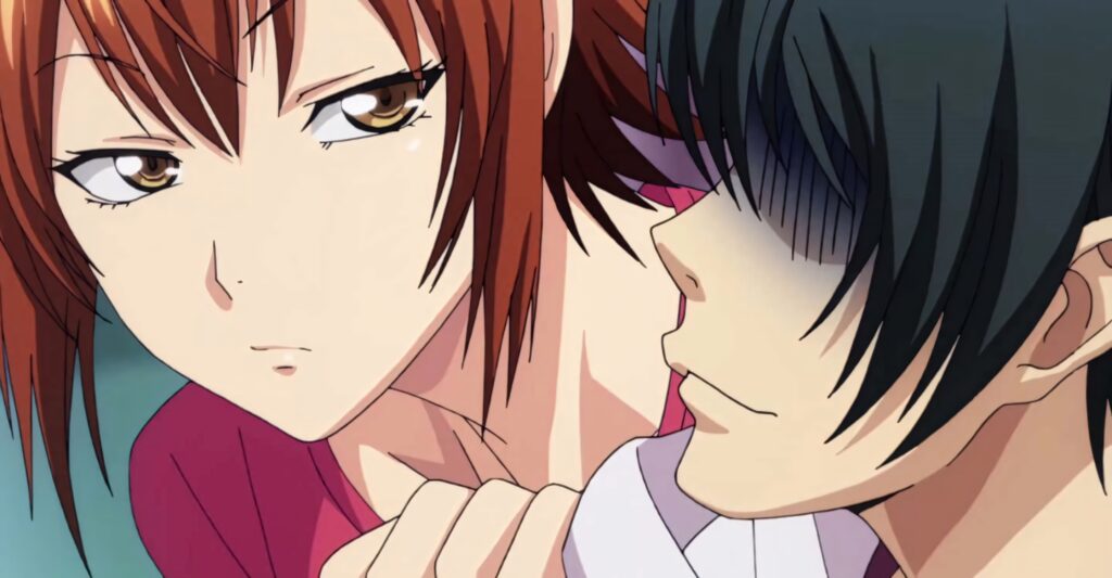 Close-up anime wallpaper of Chisa Kotegawa with sharp gaze and vibrant colors background