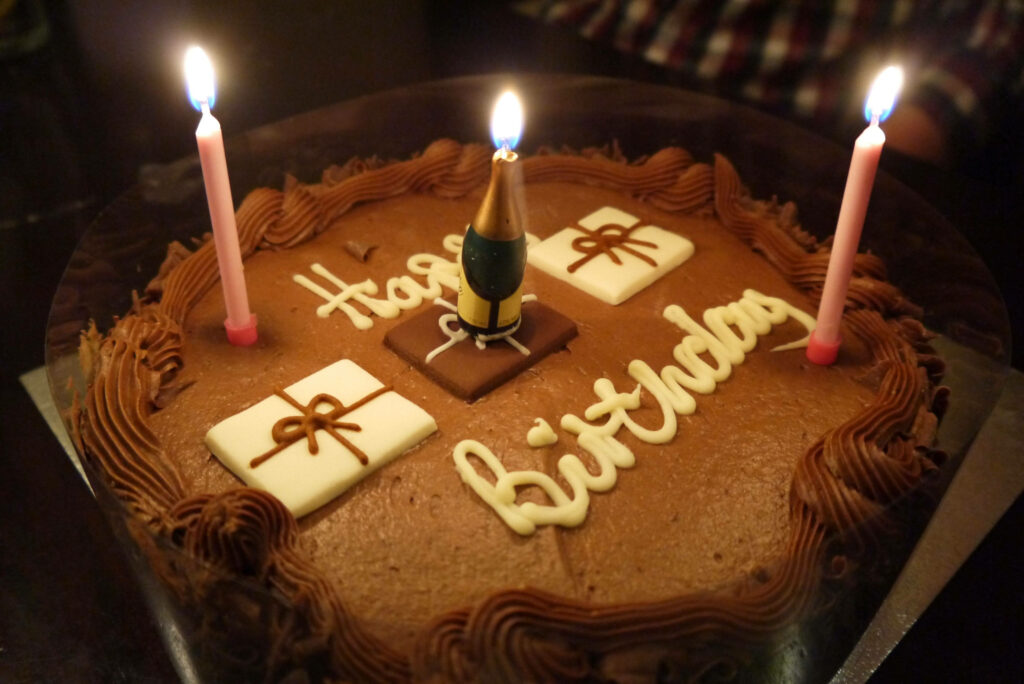 Chocolate Birthday Cake with Candles: Festive Wallpaper Background