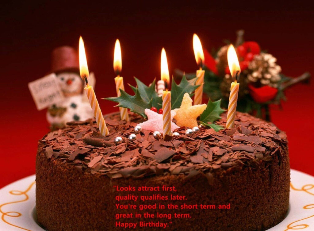 Delightful Chocolate Cake with Candles and Festive Decorations Wallpaper