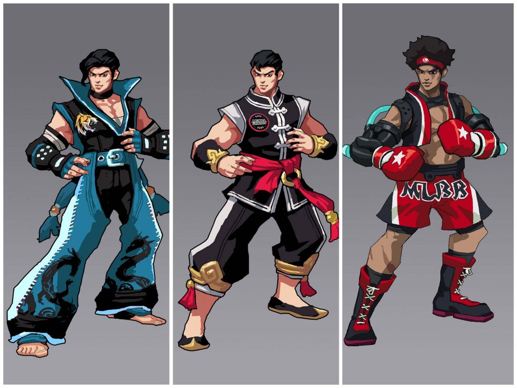 Mobile Legends Chou character skins concept art featuring traditional and boxer outfits wallpaper