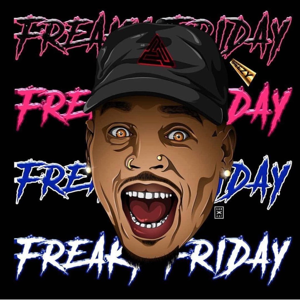 Chris Brown Freaky Friday wallpaper vibrant graffiti art neon pink blue text black background