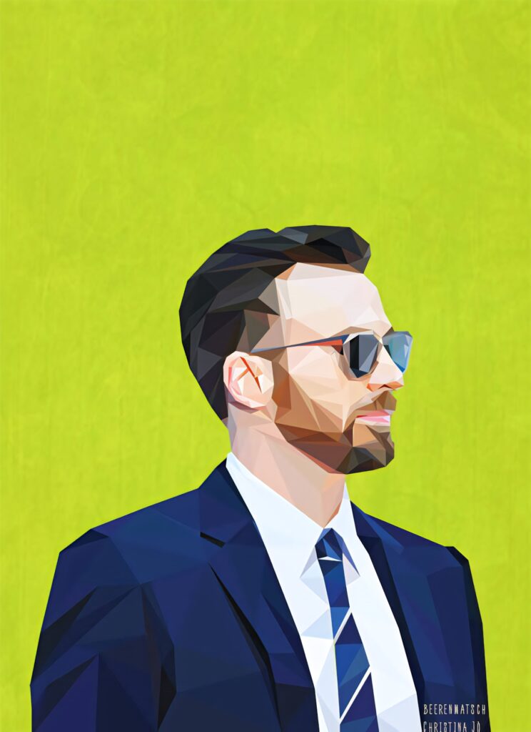 Chris Evans polygon art with sharp suit sunglasses vibrant geometric portrait green background Wallpaper