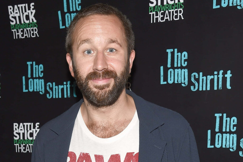 Chris O'Dowd in printed white shirt and navy jacket at Rattlestick Playwrights Theater promo backdrop Wallpaper