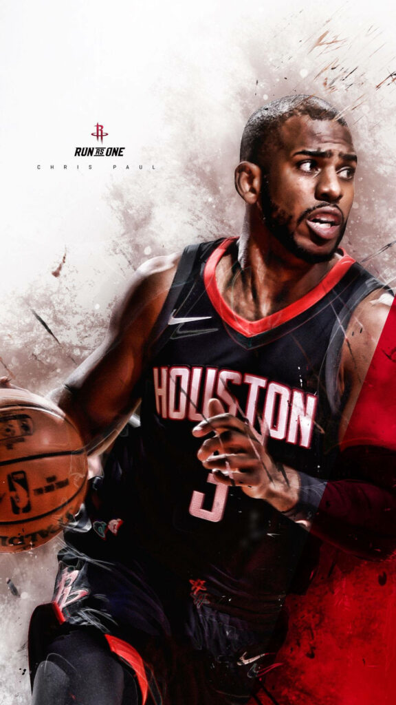 Chris Paul Houston Rockets wallpaper dynamic action high contrast bold brush strokes basketball art