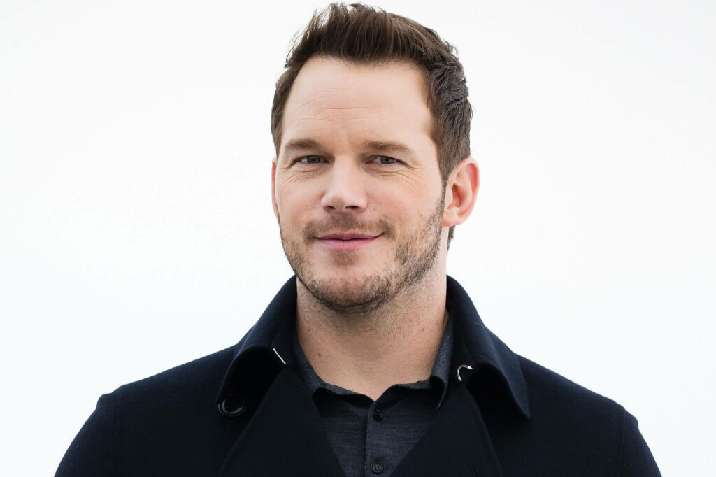 Chris Pratt portrait wallpaper with natural lighting crisp white background and relaxed expression