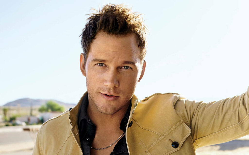 Chris Pratt in tan jacket and dark shirt outdoors stylish casual mens fashion rugged elegance Wallpaper