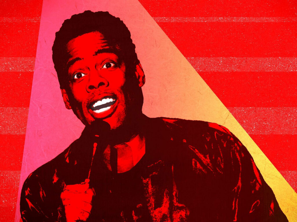 Chris Rock vibrant red poster style wallpaper bold colors animated expression stand-up mic