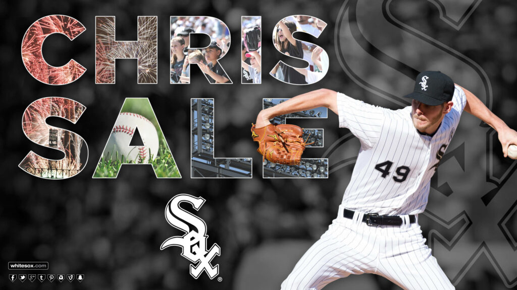 Chris Sale Chicago White Sox wallpaper dynamic pitching grayscale background vibrant text