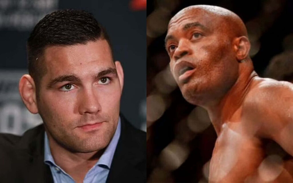 Chris Weidman versus Anderson Silva MMA wallpaper showcasing iconic mixed martial arts rivalry background
