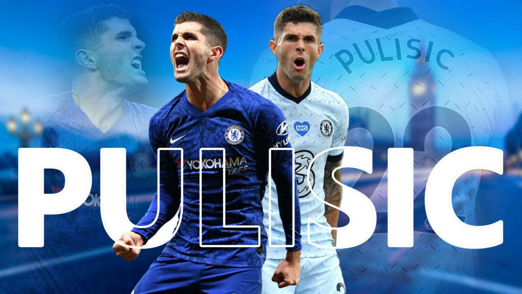 Christian Pulisic Chelsea wallpaper action shots celebration blue background star player
