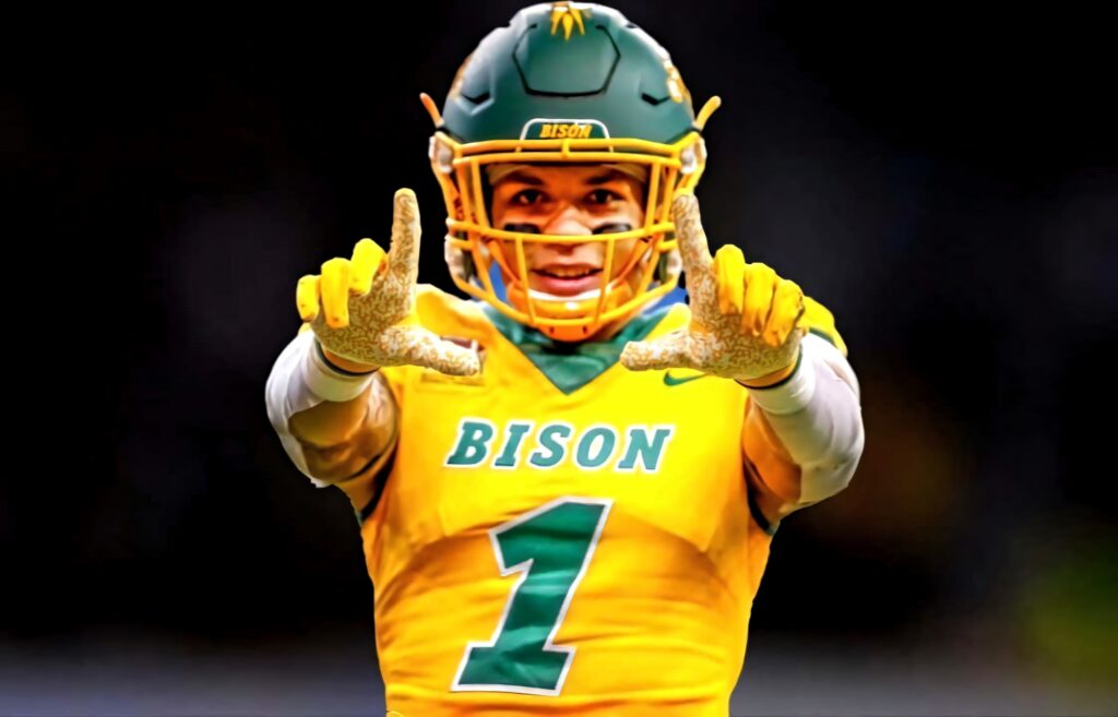 Christian Watson Bison football player celebrating in vibrant yellow and green team uniform wallpaper