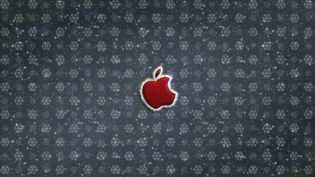 Festive Holiday Magic: Red Woven Logo with Snowflakes and Starburst Particles - Apple 4k Ultra Hd Wallpaper