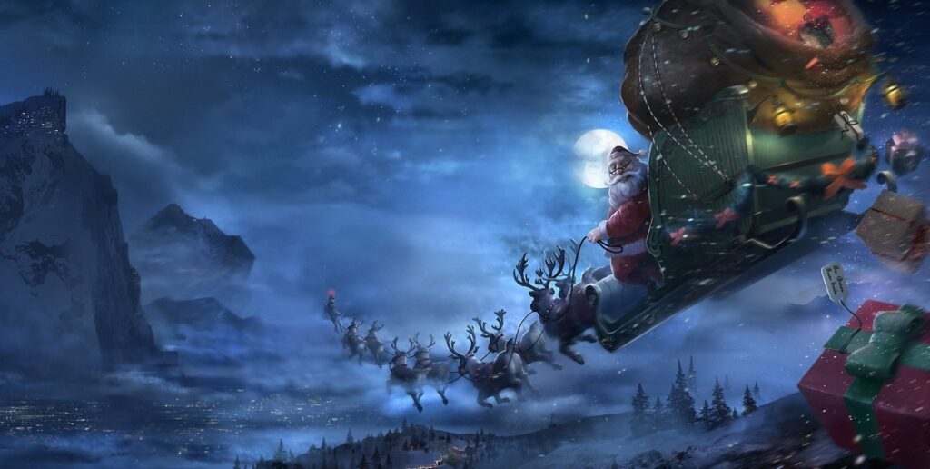 Magical Santa Claus Sleigh Wallpaper: Christmas Night Sky Scene