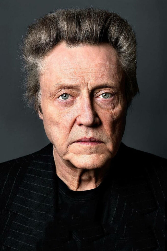 Christopher Walken portrait wallpaper with intense blue eyes sharp lighting and detailed texture