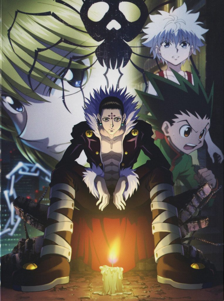 Dark Hunter x Hunter phone wallpaper with Chrollo Lucilfer candles and Phantom Troupe symbol