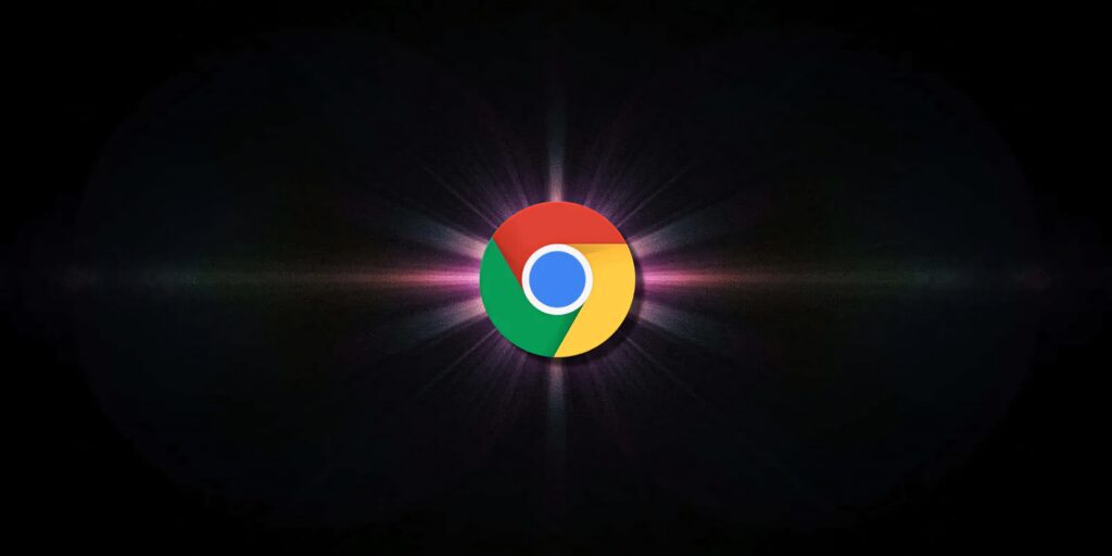 Chrome browser logo with vibrant colorful light beams on dark background digital innovation wallpaper