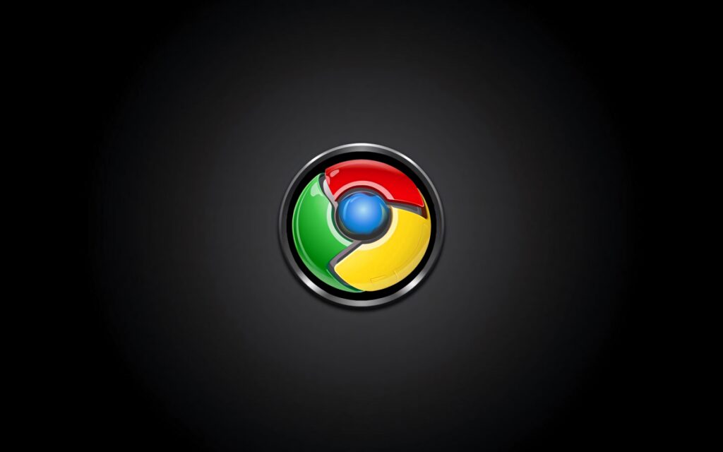 Glossy Chrome logo wallpaper with bold black tones and vibrant blue green yellow red colors