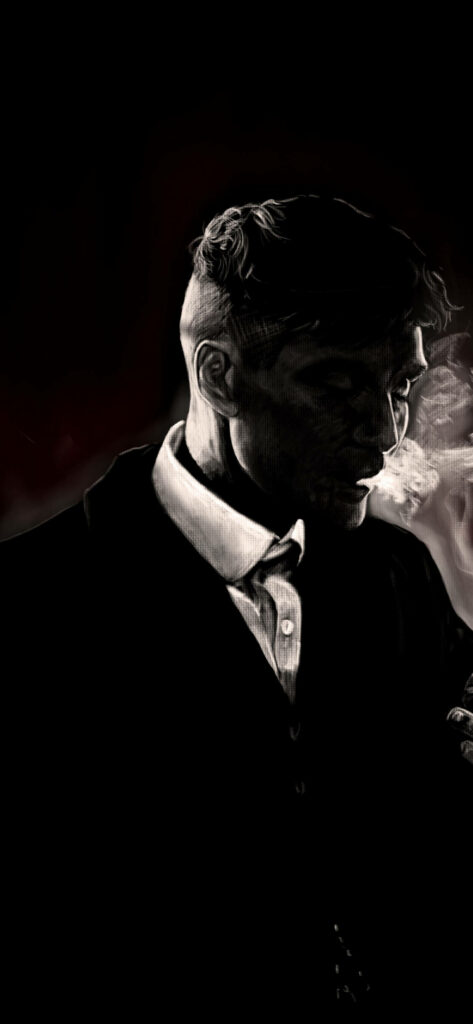 Cillian Murphy black aesthetic wallpaper with dramatic shadows and smoke for mysterious style