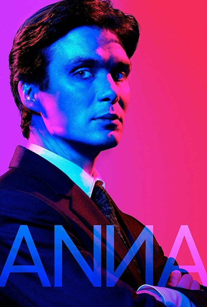 Cillian Murphy neon art wallpaper with bold blue and pink lighting vibrant modern background