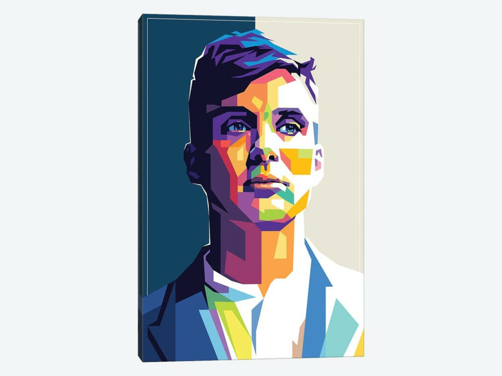 Cillian Murphy Pop Art wallpaper vibrant colorful geometric portrait on blue and cream background