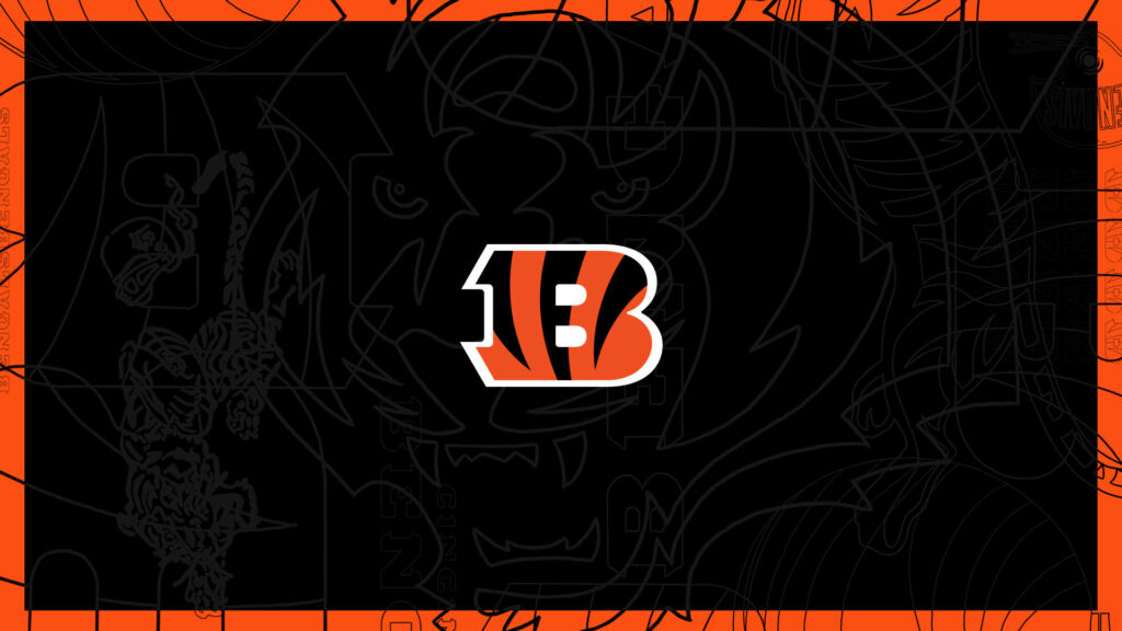 Cincinnati Bengals logo bold on black background with orange borders and subtle tiger accents wallpaper