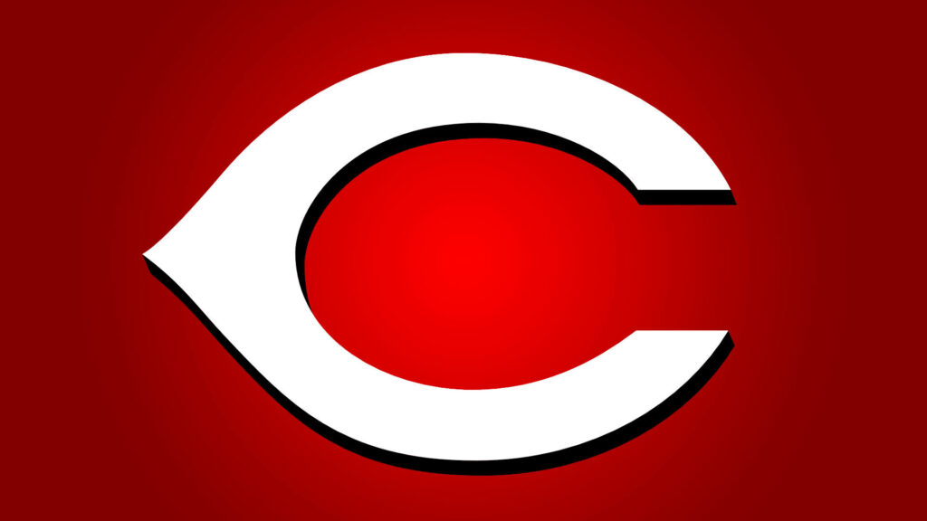 Classic Cincinnati Reds logo wallpaper with bold white C on vibrant red gradient background