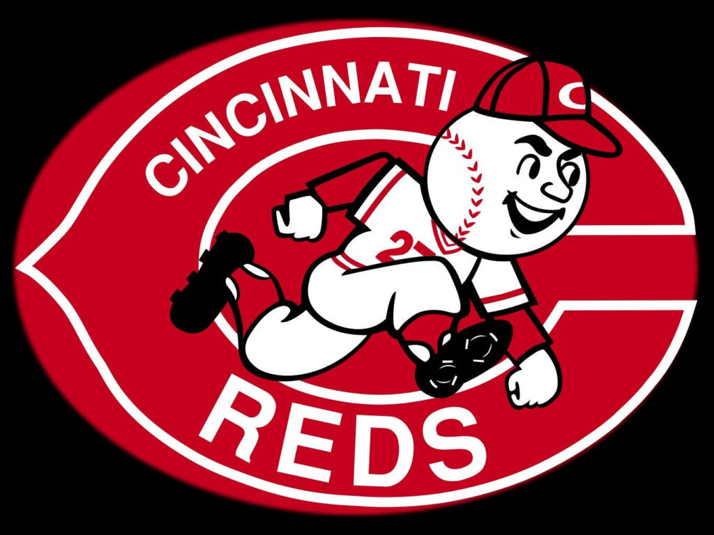 Cincinnati Reds wallpaper with Mr Red mascot bold red black background MLB baseball theme