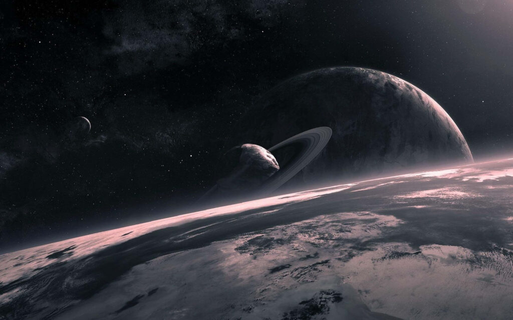Cinematic 4K Wallpaper of Ringed Planet & Distant Celestial Bodies