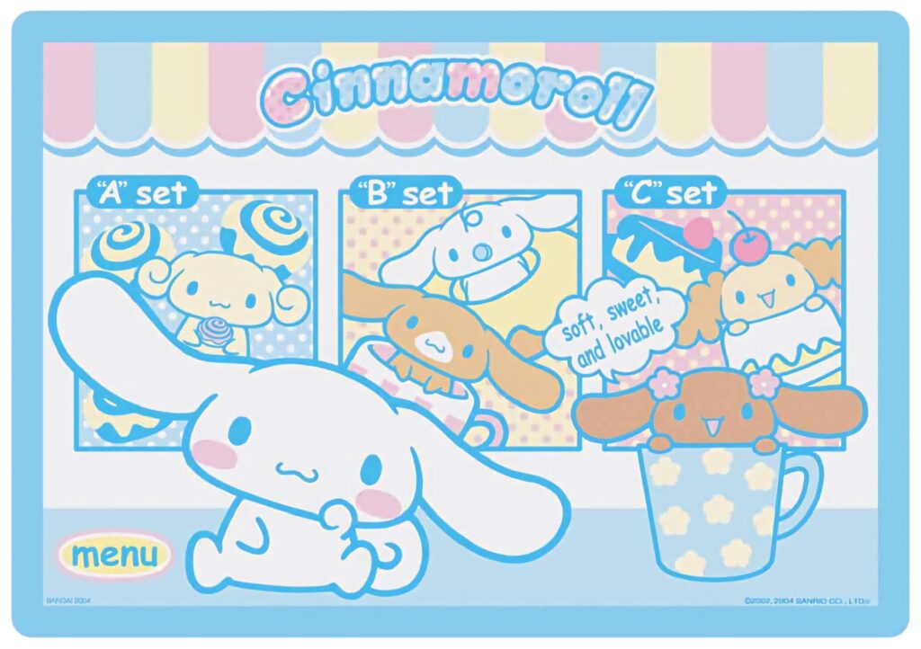 Cinnamoroll and friends pastel wallpaper with playful stripes soft blues yellows and pinks background