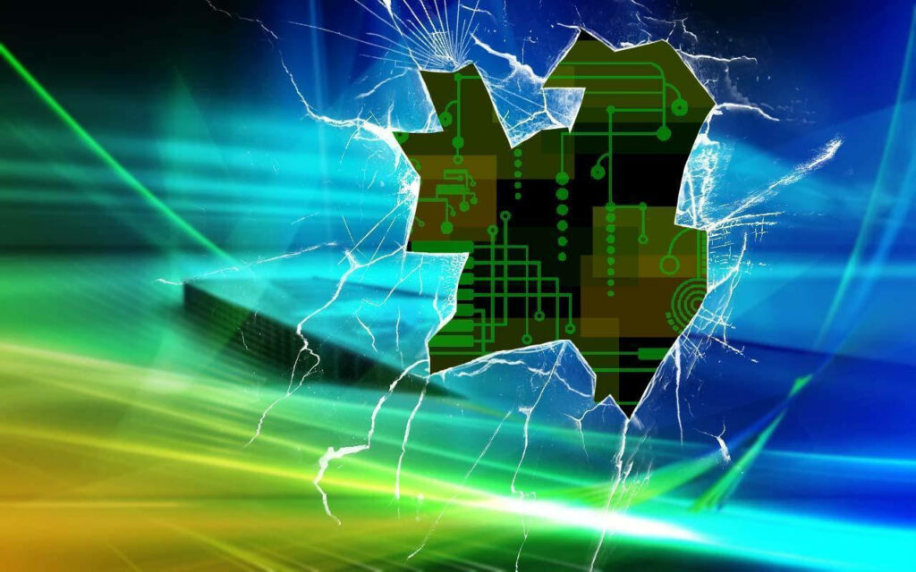 Circuitry Cracks: Artful Wallpaper of a Cracked Computer Screen