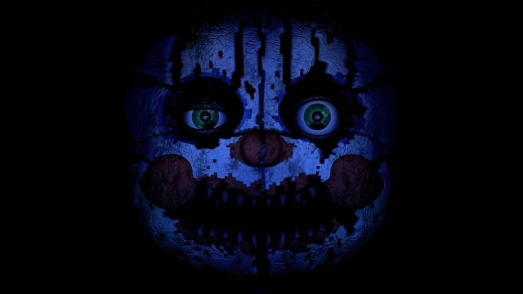Circus Baby animatronic face in blue lighting horror wallpaper Five Nights at Freddy's background