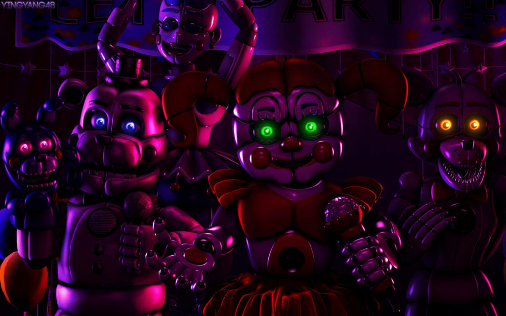 Circus Baby Five Nights at Freddy's neon lights animatronics eerie horror game wallpaper background