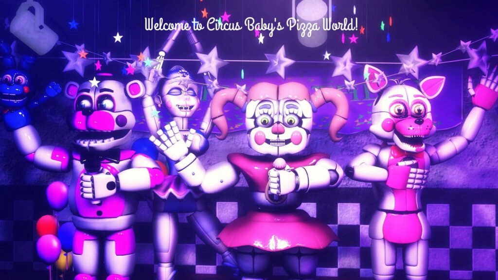 Circus Baby Funtime Freddy Funtime Foxy Ballora vibrant neon Circus Babys Pizza World wallpaper background