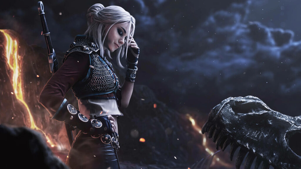 Defiant Ciri Claims Victory: Stunning Witcher 3 4k Artwork Capturing Ciri's Triumph over a Vanquished Beast Wallpaper