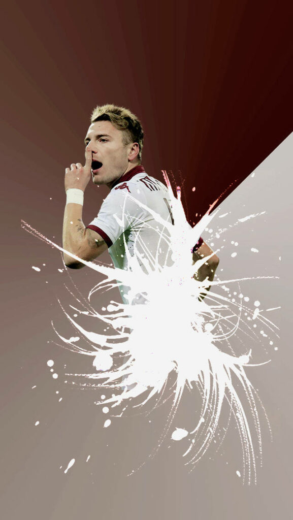 Ciro Immobile football action wallpaper with bold paint splatter and dynamic light effects