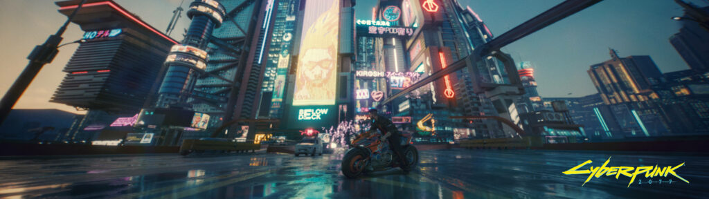 Future Cityscape: Cyberpunk 2077 Motorbike Adventure Wallpaper