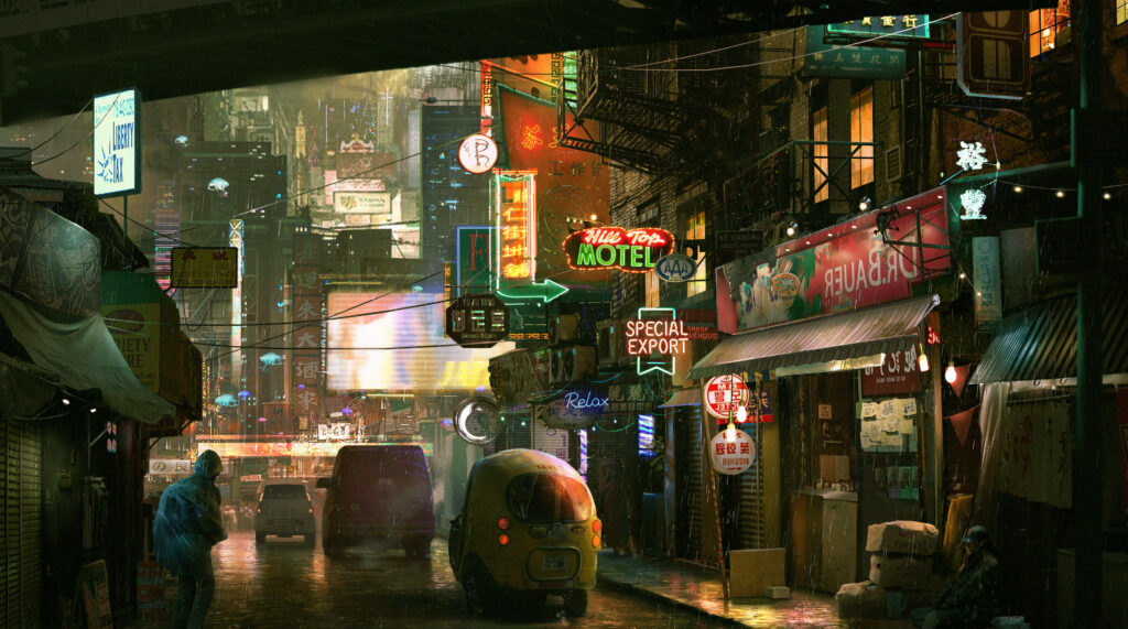 Nightfall in Neo-City: A Cybernetic Symphony Wallpaper