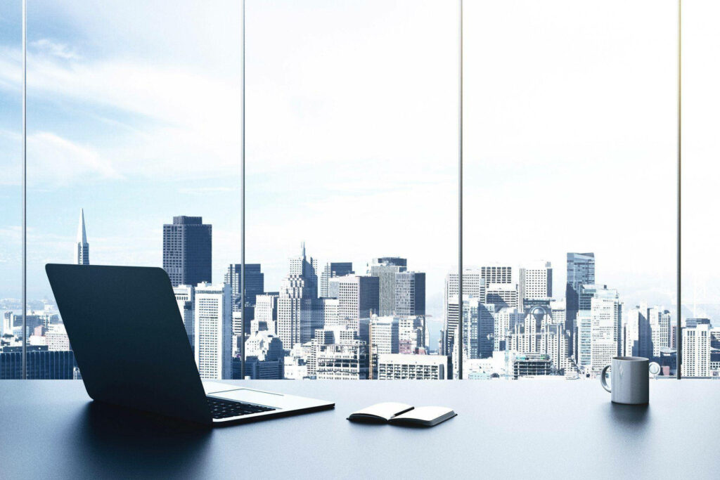 The Ultimate Work Inspiration: Stunning Business Wallpaper with Panoramic City View