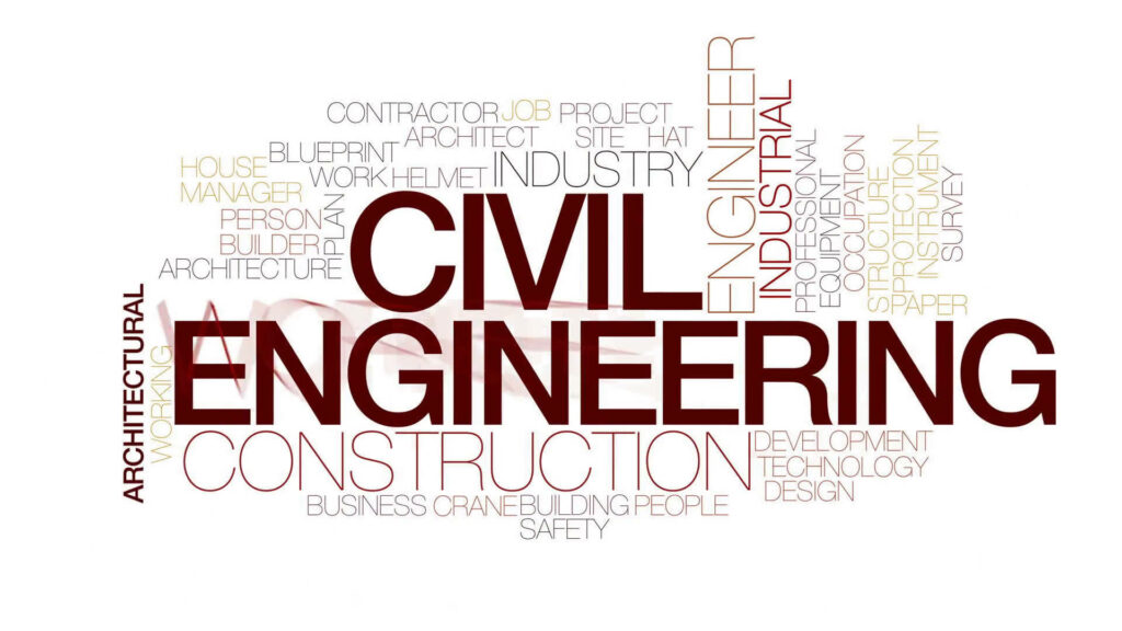 Civil engineering word cloud wallpaper with construction design architecture technology industry themes
