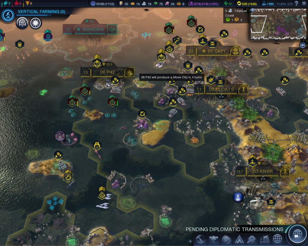 Futuristic Civilization Beyond Earth hex map with cities and resource UI on alien landscape wallpaper