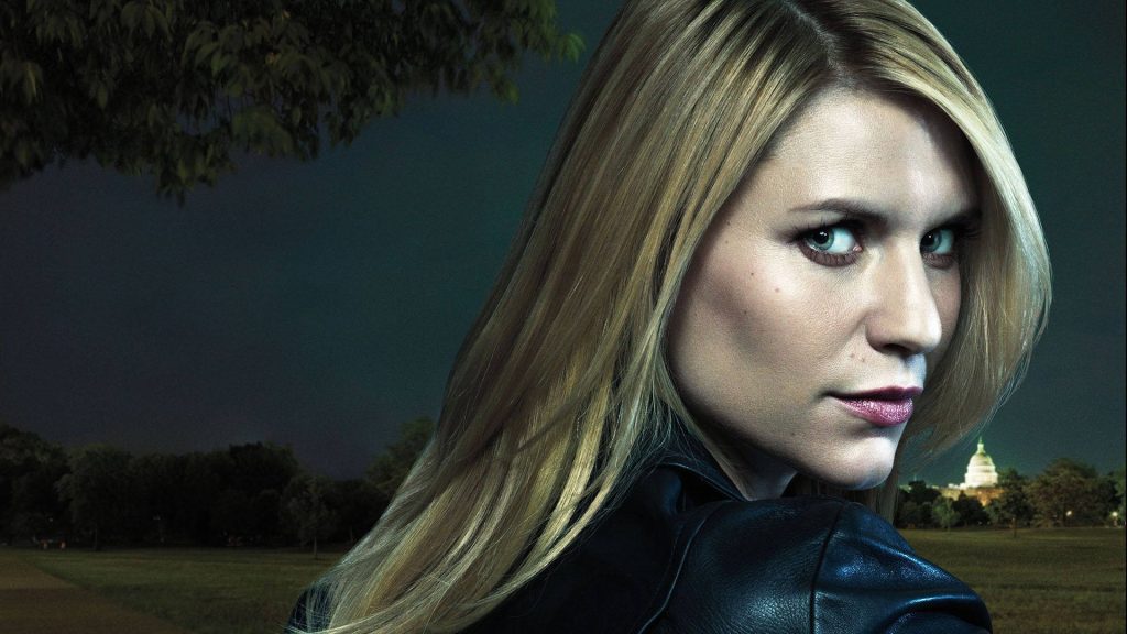 Claire Danes as Carrie Mathison intense gaze with glowing US Capitol dome dark Homeland wallpaper