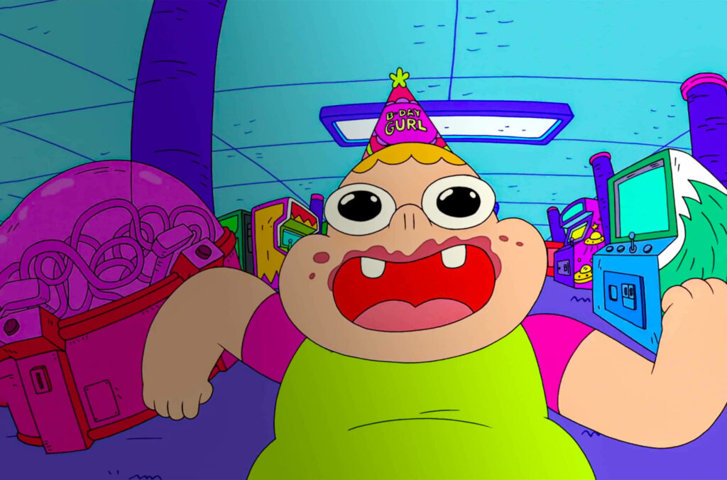 Clarence's Birthday Bash at the Arcade: Cartoon Character Celebrates with Joyful Enthusiasm Wallpaper