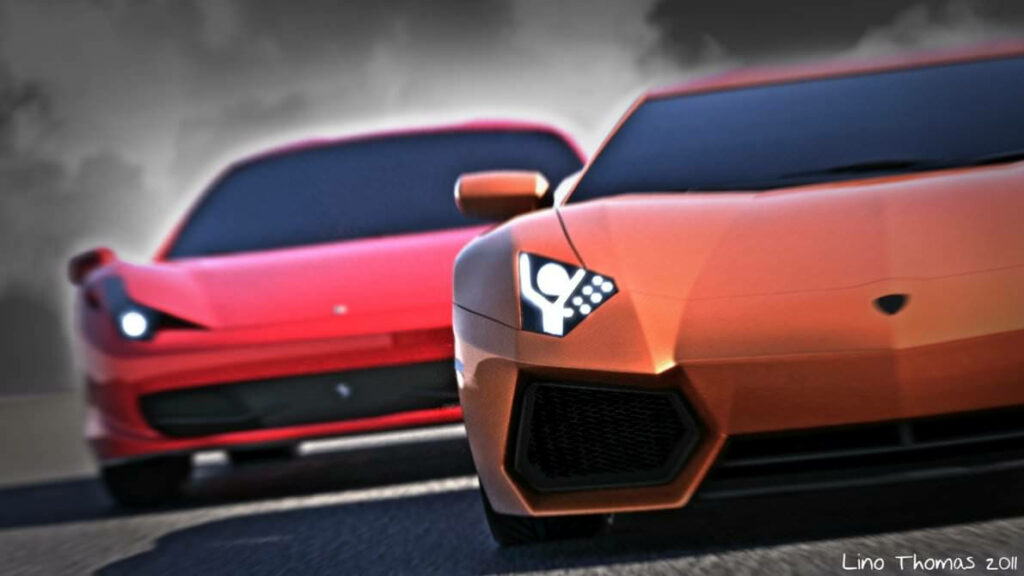 Clash of Titans: Lamborghini vs. Ferrari – Witness the Unforgettable Showdown of Automotive Legends! Wallpaper