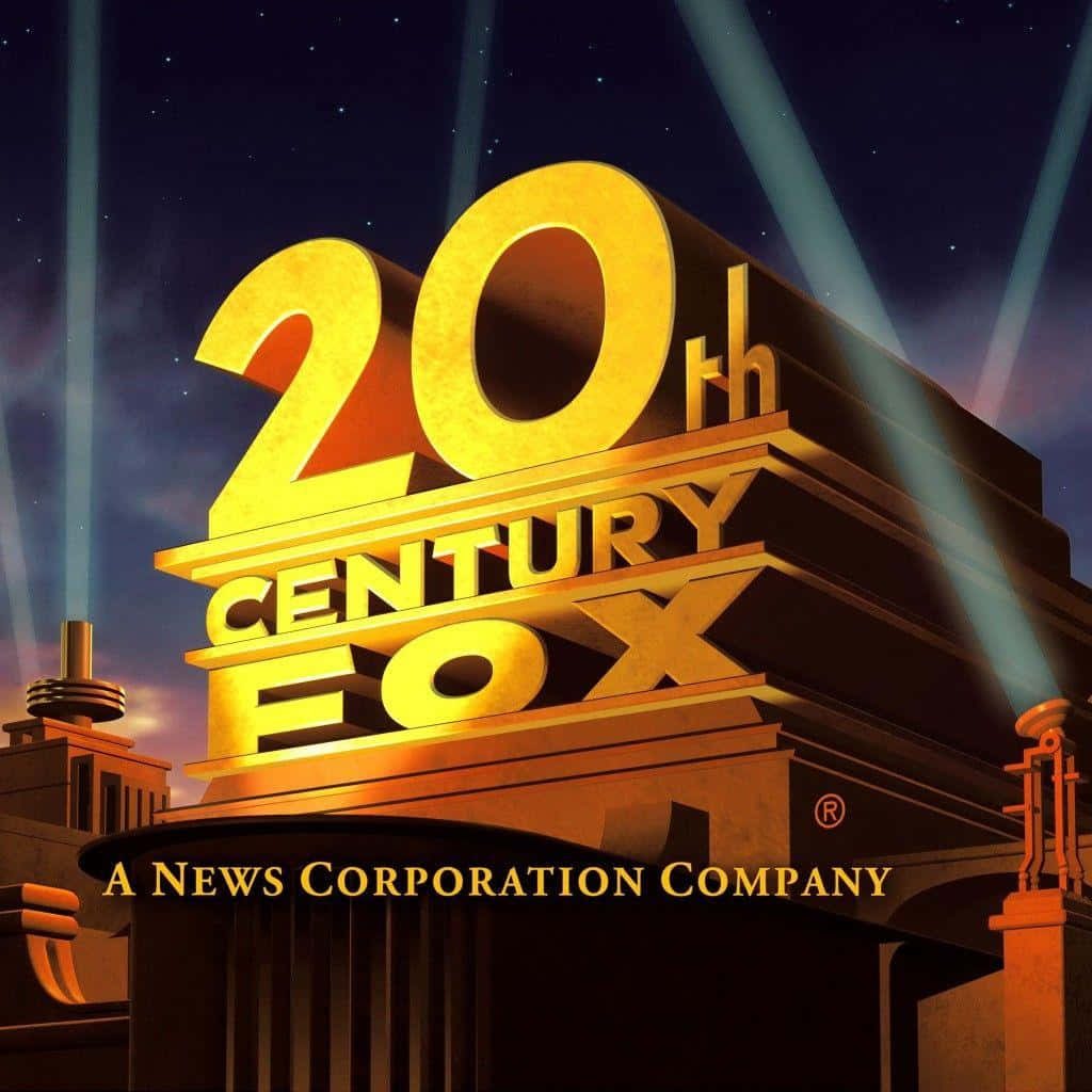 20th Century Fox logo wallpaper with golden 3D letters and dramatic night searchlights background