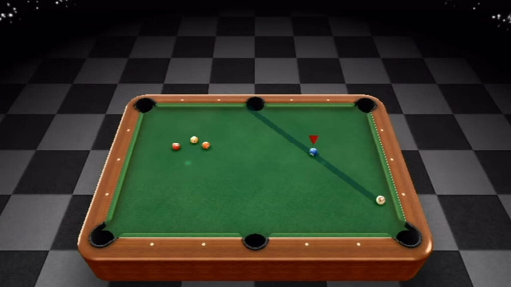 Vintage Billiard Pool Table on Checkered Floor - Elegant Wallpaper Design