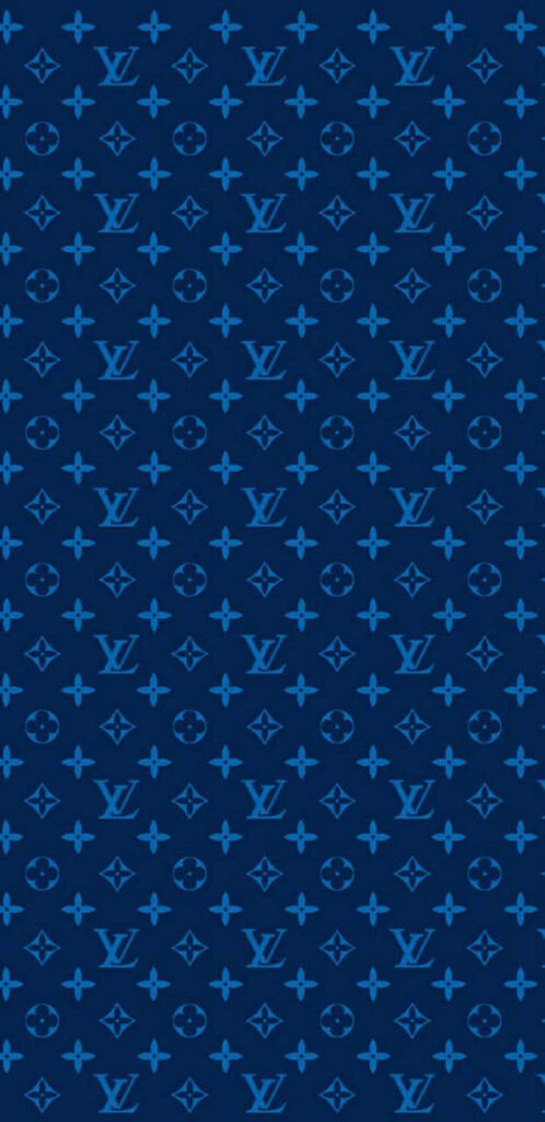 Seamless classic blue Louis Vuitton wallpaper with iconic LV monogram and signature motifs pattern