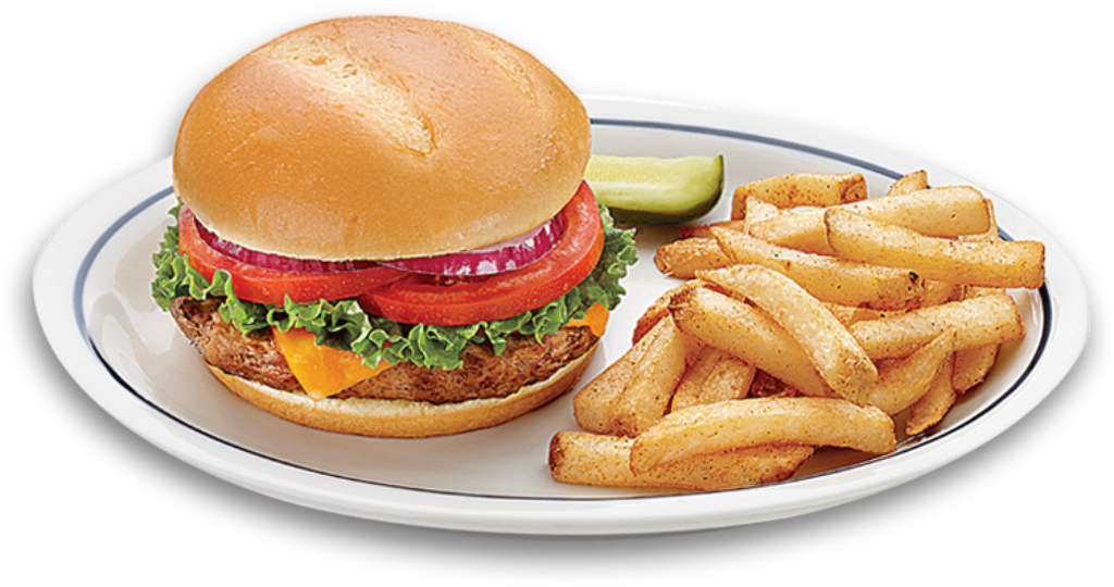 Classic Cheeseburger with Fries & Pickle - Tasty Wallpaper Background