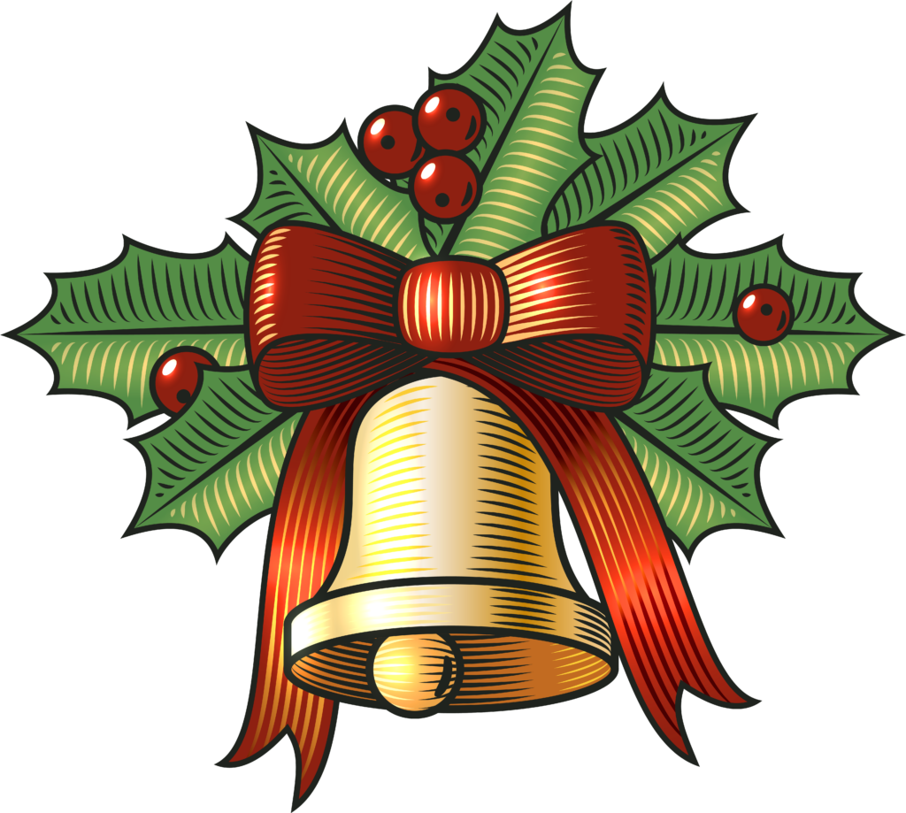 Classic Christmas Bell Wallpaper with Holly and Red Ribbon Background